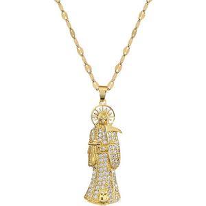 Pendentifs Santa Muerte en Cuivre, Scythe du Dieu de la Mort, Luxe Léger, Élégant, Entièrement Sertis de Diamants, Unisexe, Collier Chaîne Bambou Assorti à Tout - Product Image 5