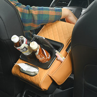 Boîte de rangement pour accoudoir de console centrale de voiture en cuir PU imperméable avec support pour téléphone et gobelet, coussin en mousse à mémoire de forme, housse pour toutes les saisons