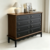 Commode vintage bicolore en bois massif à quatre tiroirs, haute, avec tiroirs à bobines, pour chambre à coucher et mobilier d'hôtel