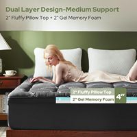 Surmatelas et coussin en mousse à mémoire de forme avec gel rafraîchissant extra épais de 10 cm, 4 pouces, taille King, double couche matelassée en bambou, vente en gros