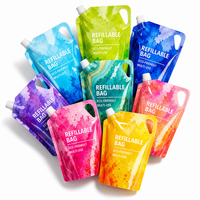 Pochette souple personnalisable réutilisable avec bec verseur pour savon liquide et gel lavant pour les mains, recharge en sachet plastique à fond plat