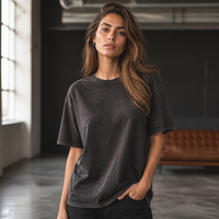 T-shirt Femme de Luxe en Coton Haute Densité 100% Effet Vieilli Teint en Pièce, Vente en Gros, Marque Privée