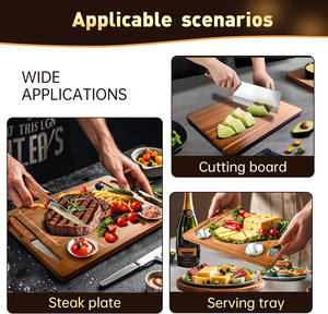 Piatto da Bistecca in Legno di Acacia per Ristorante Personalizzato con Coltello e Forchetta, Tagliere per Salumi e Carne - Product Image 6