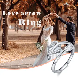 Fashion Jewelry Adjustable Cubic Zircon Ring 925 Sterling Silver Arrow Heart Open Love Ring For Women