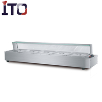 Chauffe-plats commercial pour buffet avec dessus en verre, électrique, 4 bacs, bain-marie, comptoir pour aliments chauds