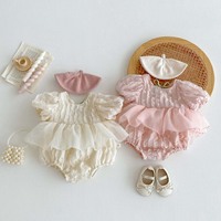 Été Nouveau Bébé Combinaison à manches courtes Dos nu Dentelle Fille Romper Sweet Baby Clothes