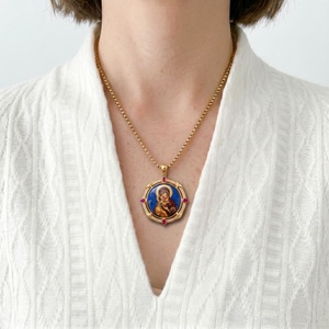 Colgante <span class=keywords><strong>de</strong></span> Lapislázuli <span class=keywords><strong>de</strong></span> la Virgen María, Regalo <span class=keywords><strong>de</strong></span> Bautismo y Bendición para Recién Nacidos, Icono Ortodoxo, Joyería <span class=keywords><strong>de</strong></span> Latón Chapado en Oro, B2B - Product Image 3