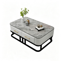 Table basse rectangulaire en pierre frittée de style italien avec cadre en bois, mobilier de salon moderne de luxe léger
