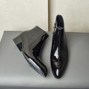 Botas de Tobillo Minimalistas para Hombre 2026, con Punta Puntiaguda, Brillantes, de Cuero Genuino, con Cierre Lateral y Tacón Alto, para Dropshipping - Product Image 3