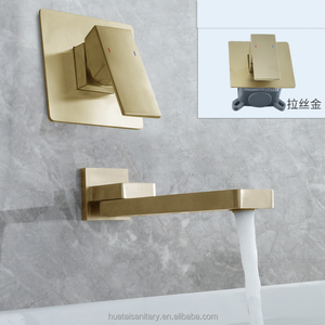 Grifo de latón de lujo montado en pared para lavabo, mezclador de baño de 2 agujeros, negro - Product Image 3