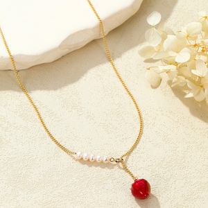 Collier pendentif fleur <span class=keywords><strong>de</strong></span> <span class=keywords><strong>rose</strong></span> éternelle en or 14 carats rempli d'or, fait main, avec perle naturelle, bijou botanique délicat, cadeau pour elle - Product Image 2