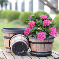 Pot de fleurs sur pied épaissi, style rétro classique, motif imitation bois, sans trou, pour plantes hydroponiques (Pennywort, Lotus)