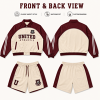 Conjunto Deportivo de Chaqueta y Pantalones Cortos para Mujer, Color Crema y Vino Tinto, con Cuello y Bloques de Color, Personalizado por Source Factory