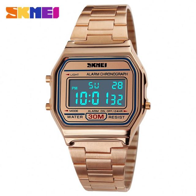 SKMEI 1123 Luxury Man Quartz Watch clear Stainless Steel Band Rectangle Digital Display Small Business Wristwatch