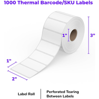 Rouleau d'étiquettes thermiques pour code-barres SKU 1"x2" en papier blanc brillant pour les rayonnages d'entrepôt, les étiquettes de prix pour les aliments et les cosmétiques