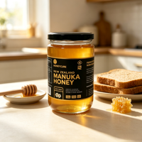 Étiquette personnalisée en vinyle adhésif de qualité alimentaire pour pot de miel de Manuka, imprimée en feuille d'or, étiquette d'emballage imperméable