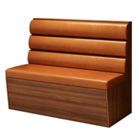 Banquette professionnelle sur mesure à dossier haut, design vertical cannelé pour restaurant, bar, ou salon.