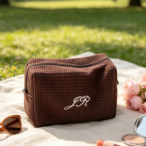 Bolsa de cosméticos Waffle 100% algodón bolsas de maquillaje grandes logotipo personalizado bordado bolsas de aseo para Mujeres Hombres viajes al aire libre - Product Image 6
