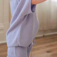 Ensemble tricoté 2 pièces 100 % coton, pull d'été en maille plate et short, haut à manches courtes amples et pantalon court