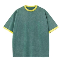Camiseta Personalizada para Hombre con Cuello en Contraste y Lavado Ácido, Estilo Vintage, Hombros Caídos, Manga Corta, Talla Grande, OEM