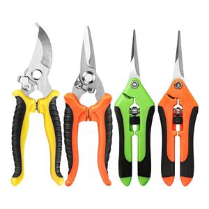 AOZOU - Juego de 4 Tijeras de Podar Manuales de Acero Inoxidable con Estructura de Mariposa y Mangos Amarillos para Diestros, para Jardinería - Product Image 1