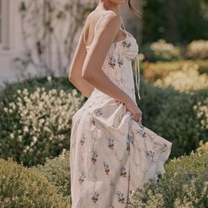 Abito Midi <span class=keywords><strong>in</strong></span> cotone con corsetto <span class=keywords><strong>in</strong></span> cotone con stampa a trapezio con cinturino <span class=keywords><strong>in</strong></span> Tulle a strati senza maniche Vintage senza maniche - Product Image 6