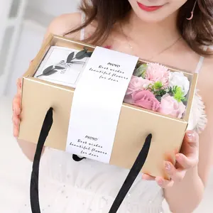 ورود صابونية هدية عيد الحب للحبيبة زهور صناعية مع بطاقة تهنئة وردة زهور من الصابون هدية عيد الأم