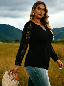 Chemisier ample en fibre de lait pour femme grande taille, à manches longues, avec boutons et dentelle, idéal printemps/automne/été - Product Image 3