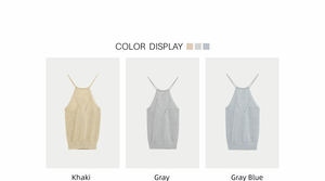 Débardeur sans manches décontracté pour femmes Camisole courte à col licou en lin avec cravate en perles en <span class=keywords><strong>bois</strong></span> et gilet tricoté creux - Product Image 2