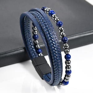 SEPT Popular Cheap Men's Multi Layer Woven Black Leather <strong>Bracelet</strong> with Natural Stone <strong>Beaded</strong> <strong>Bracelets</strong> Jewelry - Product Image 5