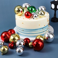 12 pièces/sac, boules de Noël artificielles mélangées, en plastique, miroir or et argent, décoration de gâteau Joyeux Anniversaire, accessoires pour gâteaux