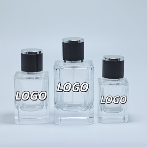 Botella de Perfume de Vidrio Vacía de 30ml 50ml 100ml, Forma Cuadrada, Botella de Spray para Perfume Resistente con Tapa Redonda Cilíndrica Negra - Product Image 1