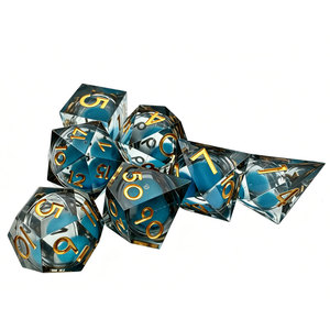 Crystal Clear Cyan Liquid Core Gold Font Sharp Resin <b>Dice</b> <b>Set</b> Balanced Rolling for D&D Home Tabletop Game Weekly Party Nights - Product Image 4