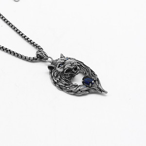 Colgante de lobo azul zafiro yunnique, joyería de animales de acero inoxidable para hombres y mujeres, collar de regalo - Product Image 3