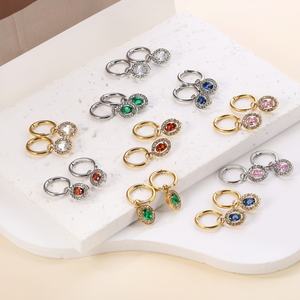 Pendientes de Aro de Moda Chapados en Oro de 18K al por Mayor, Pendientes de Diamantes Coloridos, Joyería de Acero Inoxidable, Pendientes Colgantes de Zirconia - Product Image 2