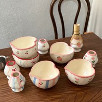 Offre Spéciale – Ensemble de Matcha Coréen Créatif Peint à la Main, Bol en Céramique en Forme de Cœur avec Fouet à Thé et Support, Outils à Matcha