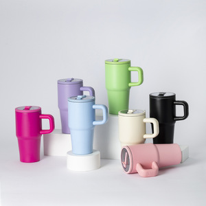 Stainless Steel Tumbler 20oz Insulated <b>Mug</b> <b>Large</b> Capacity Travel Portable Handle With Straw Ice Cup - Product Image 1