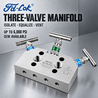 Instrumen hidrolik FNPT 1/2 ", tiga arah katup Manifold struktur jarum SS316 temperatur tinggi 6000psi untuk Media dasar