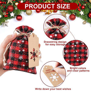 Wholesale Red and <b>Black</b> Christmas Plaid Drawstring Bag Set Cotton <b>Sack</b> for Holiday Decorations for Gifts and Candies - Product Image 4