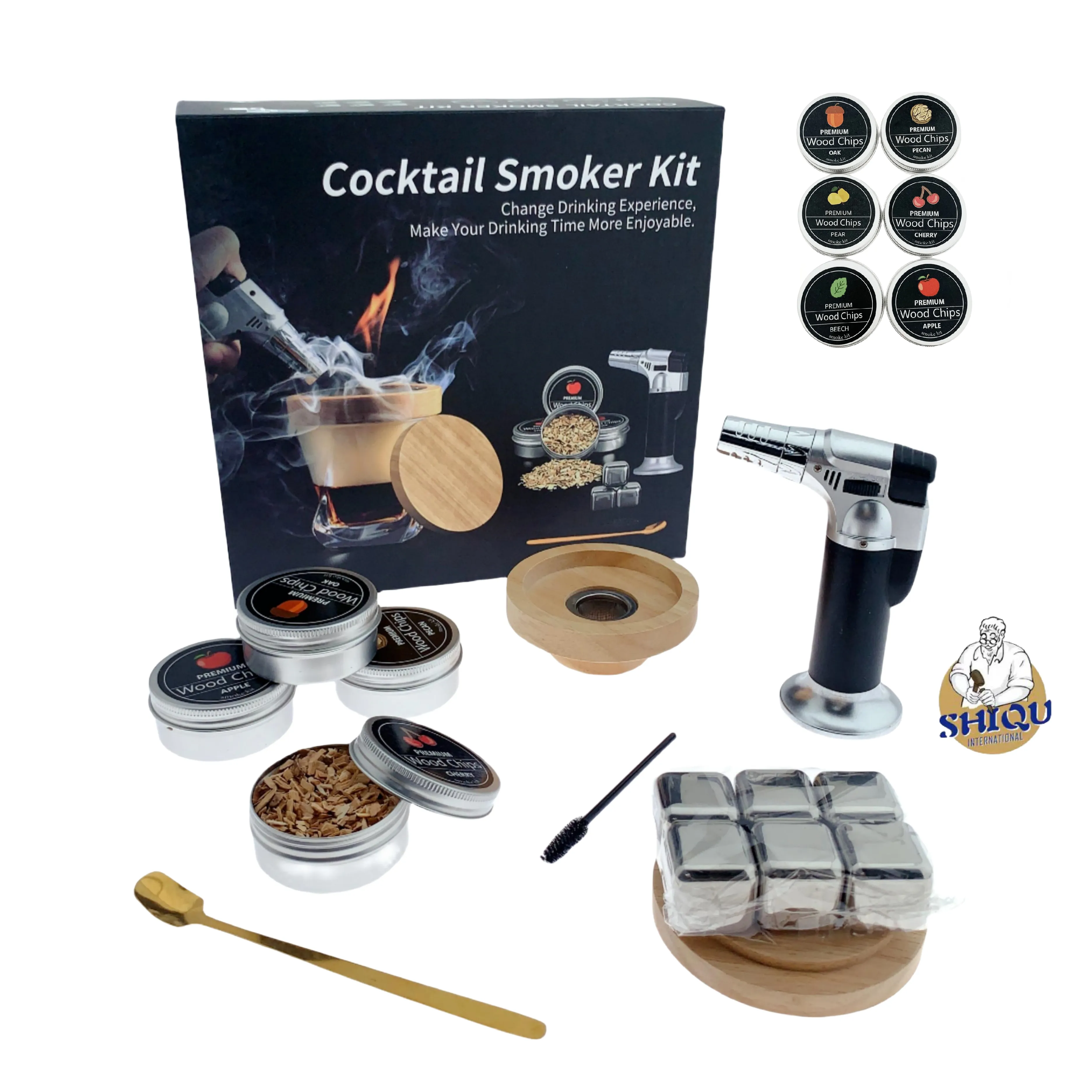 OEM Handmade Cocktail Smoker Kit 6 Whisky Eiswürfel Bourbon Geschenke für Männer Old Fashioned Club Tool Alkohol Wodka Rum Wein