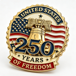 Épinglette patriotique en métal plaqué or, émail dur circulaire, alliage de zinc, 250 ans de liberté aux États-Unis - Product Image 3