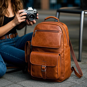 Nhà Sản Xuất Tùy Chỉnh Cổ Điển Và Phong Cách Hiện Đại Vegan Da Phụ Nữ Kỹ Thuật Số Bánh Dslr Máy Ảnh Máy Tính Xách Tay Ba Lô Cho Phụ Nữ Nhiếp Ảnh - Product Image 3