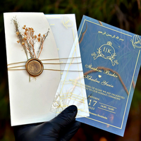 Carte d'invitation personnalisée en acrylique avec feuille d'or, invitations de mariage de luxe, enveloppe semi-pliée élégante, ensemble d'invitations de mariage