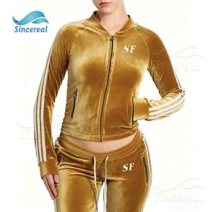 Conjunto Deportivo de 2 Piezas para <span class=keywords><strong>Mujer</strong></span>, Sudadera con Capucha y Pantalones de Chándal de Terciopelo con Logotipo Bordado Personalizado, Ropa Deportiva Informal - Product Image 3