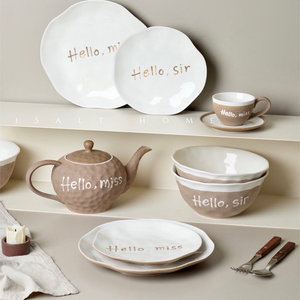 Винтажный чайный набор в европейском стиле из грубой керамики с декором в виде английских букв, высококачественный чайник с ручкой, модель 23354 - Product Image 4