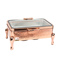 LIYUNDA Réchaud de buffet professionnel personnalisé, luxe or rose, en acier inoxydable 304 martelé, chauffe-plat rond visible pour mariage