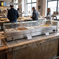 Vitrine chauffante électrique professionnelle pour aliments, 5 bacs, en acier inoxydable, à poser sur comptoir, équipement de restaurant