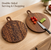 Assiette à pizza ovale en bois d'acacia écologique et durable, motif léopard, poignée courte, trou de suspension pour service à table