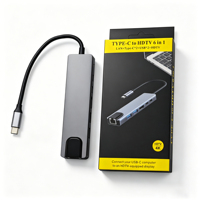 Hub USB-C 6 en 1 con Logotipo Personalizado OEM, Ethernet, HDTV 4K, RJ45 de 100 Mbps, USB 3.0, Base de Conexión de Aleación de Aluminio, en Stock