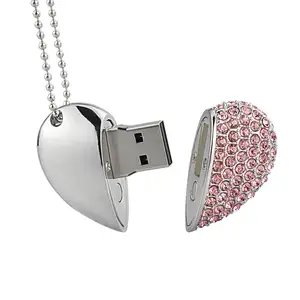 Jewelry Heart Shape USB 2.0 8gb 16gb 3.0 for Girls luxury gifts Pen Drive Diamond Necklace Memory Stick Cute Thumb Drive Pendant